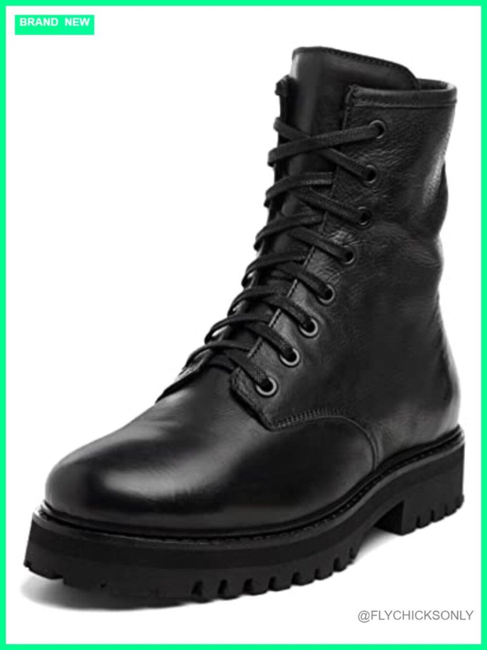 Lace Up Leather Combat Boots Block Heel Ankle Work Boots